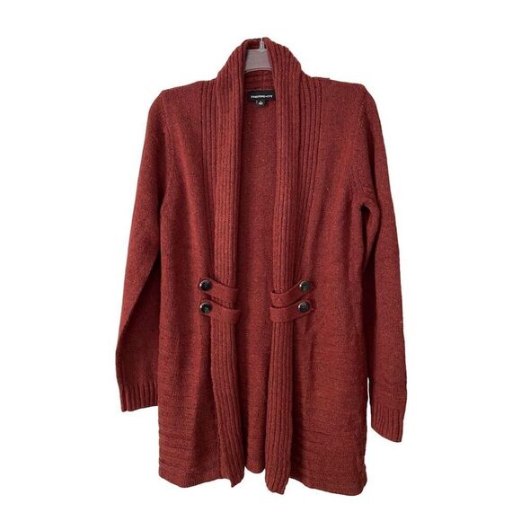 Fortune & Ivy NWOT Shawl Collar Open Cardigan Brick Red Size S Long Sleeve - Picture 2 of 12